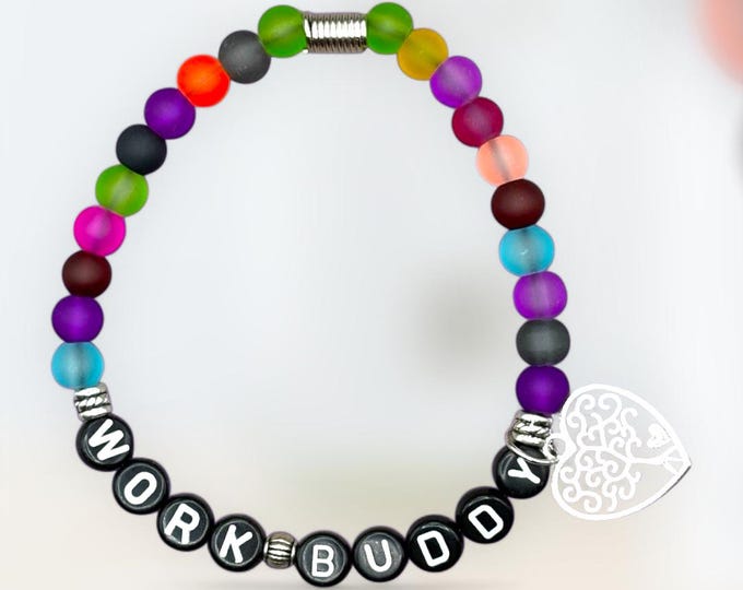WORK BUDDY Bracelet, Gift for Dog Mom, Word Jewelry, Positive Saying Bracelet, Coworker Gift, Gift for Coworker, Coworker Gift