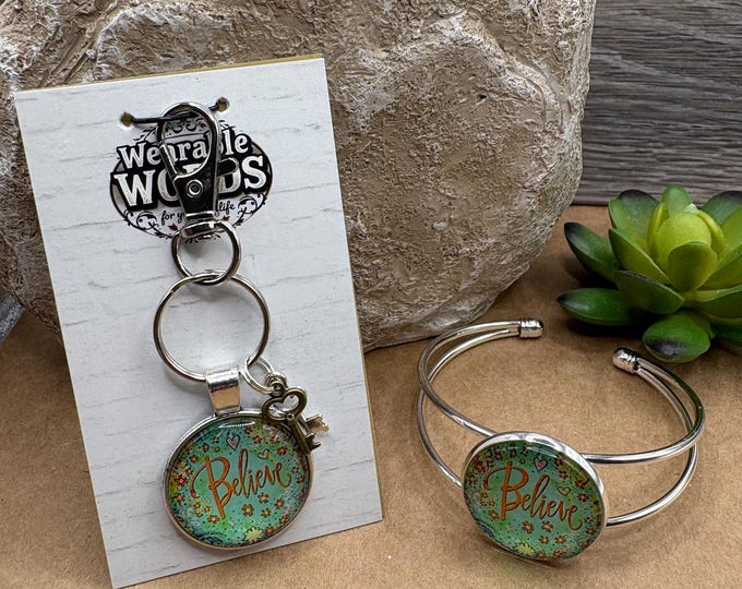 Believe Key Ring and Bracelet Set, Affirmation Jewelry