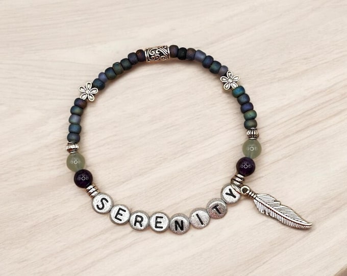 SERENITY Bracelet, Word Bracelet, Affirmation Bracelet, Gem Bracelet, Positive Saying Bracelet, Love Gift, Gift for Her, Recovery Gift