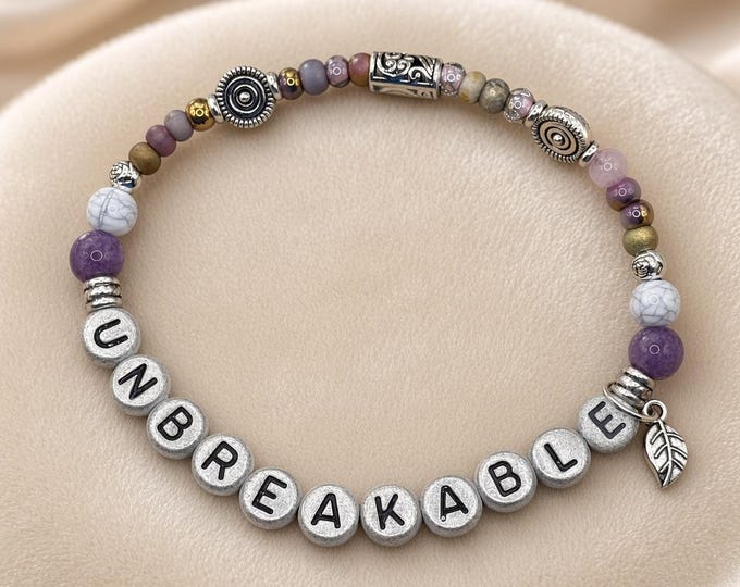 UNBREAKABLE Scripture-Inspired Jewelry Affirmation Word Bracelet, Self Esteem Gift Romans 8:38-39