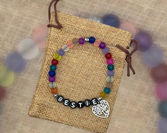 BESTIE Bracelet, Word Bracelet, Beaded Gift Bracelet, Word Jewelry, Positive Saying Bracelet, Gift for Best Friend, Gift for BFF