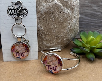 Affirmation Key Ring, Cabachon Bracelet, Key Chain Bracelet Set