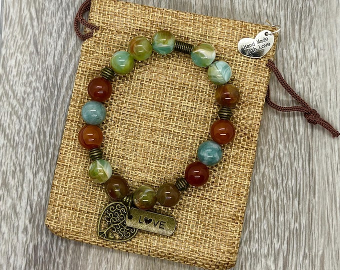 Beaded Bracelet, Word Bracelet, Affirmation Bracelet, Heart Bracelet, Gemstone Bracelet, Positive Saying Bracelet, Love Gift, Gift for Her