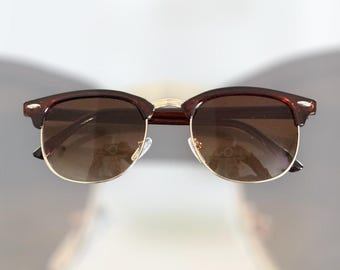 Brown Half Frame Classic Sunglasses, Trendy, Retro, Punk, Steampunk, Fashion, Urban, Hipster, Vintage,  Style, Unisex, Classic.