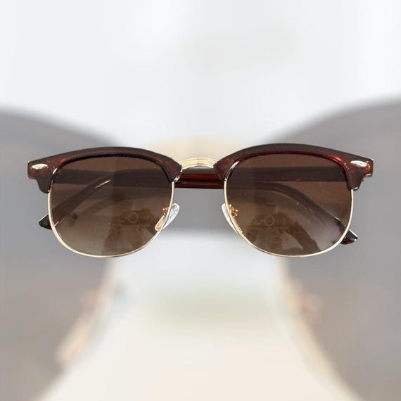 Brown Half Frame Sunglasses, Retro Style, UV400 Protection  display picture 2