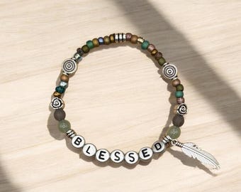 BLESSED Bracelet, Word Bracelet, Affirmation Bracelet, Gem Bracelet, Positive Saying Bracelet, Love Gift, Gift for Her, Loved One Gift