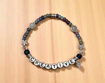 CREATIVE Bracelet, Word Bracelet, Affirmation Bracelet, Gem Bracelet, Positive Saying Bracelet, Love Gift, Gift for Her, Loved One Gift