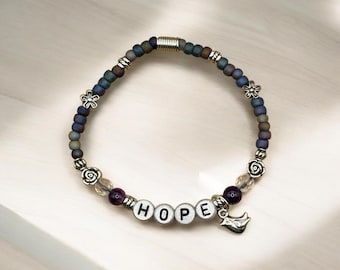 HOPE Bracelet, Word Bracelet, Affirmation Bracelet, Gem Bracelet, Positive Saying Bracelet, Love Gift, Gift for Her, Loved One Gift