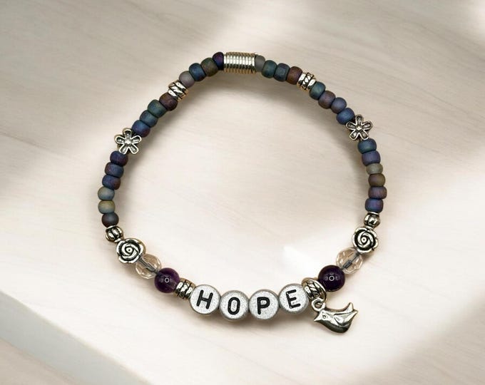 HOPE Bracelet, Word Bracelet, Affirmation Bracelet, Gem Bracelet, Positive Saying Bracelet, Love Gift, Gift for Her, Loved One Gift