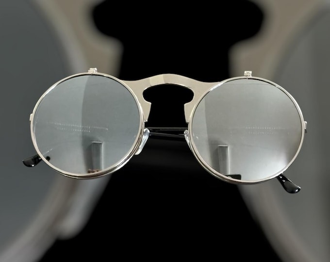 Reflective Round Flip Up Sunglasses, Urban, Trendy, Retro, Steampunk, Goth, John Lennon,  Vintage Style,  Unisex,