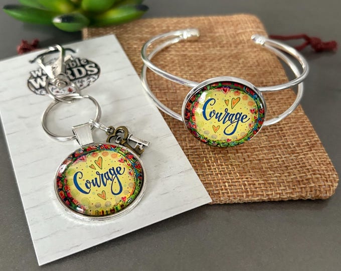 Courage Affirmation Bracelet Keyring Set, Warrior Gift