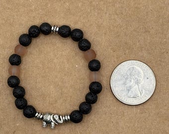 Handcrafted Kids Lava Bead Bracelet, Strong Affirmation, Elephant Charm