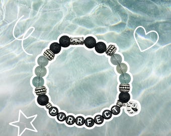 Purrfect Cat Bracelet, Lava Beads, Pet Lover Gift, For Cat Lady