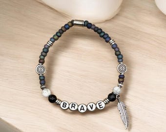 BRAVE Bracelet, Word Bracelet, Affirmation Bracelet, Gem Bracelet, Positive Saying Bracelet, Love Gift, Gift for Her, Loved One Gift