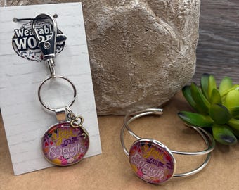 Affirmation Key Ring Bracelet Set, 'You Are Enough' Charm