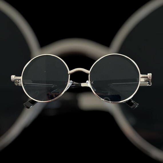 Steampunk Black Lenses, Silver Frames, Round Sunglasses  display picture 3