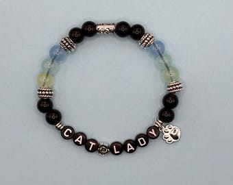 Cat Lady Beaded Bracelet, Pet Lover Gift