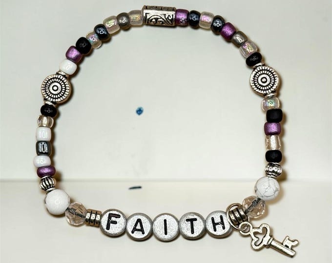 Handcrafted FAITH Scripture Beaded Bracelet, Hebrews 11:1, Christian Jewelry