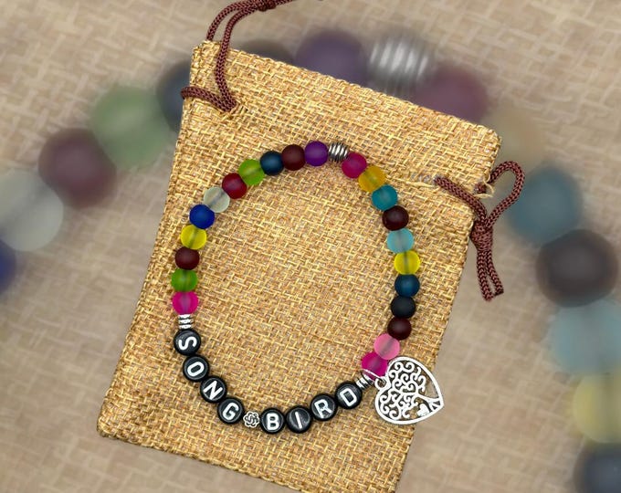 SONG BIRD Musician Bracelet, Word Bracelet, Beaded Gift Bracelet, Word Jewelry, Musician Singer Gift, Singer Gift, Gift for Music Teacher,