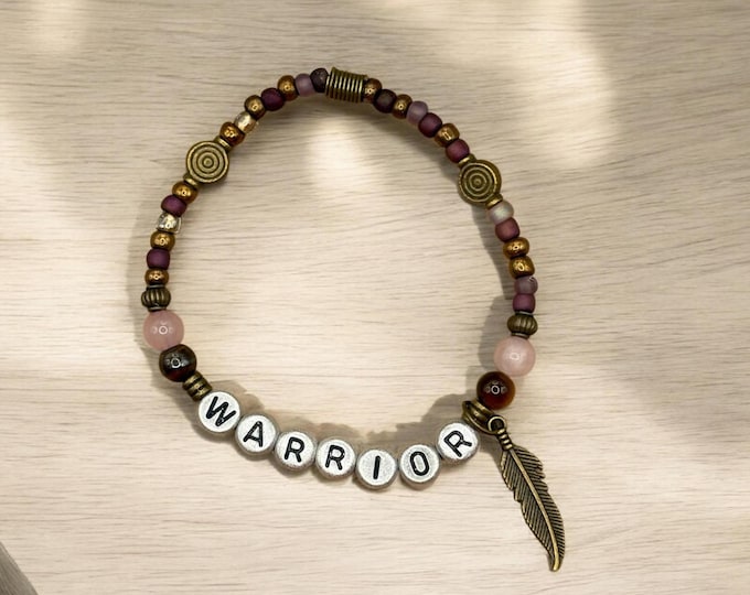 WARRIOR Bracelet, Word Bracelet, Affirmation Bracelet, Gem Bracelet, Positive Saying Bracelet, Love Gift, Gift for Her, Loved One Gift
