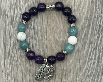 BLESSED Bracelet, Word Bracelet, Affirmation Bracelet, Heart Bracelet, Gemstone Bracelet, Positive Saying Bracelet, Love Gift, Gift for Her