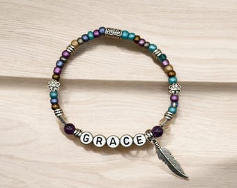 GRACE Bracelet, Word Bracelet, Affirmation Bracelet, Gem Bracelet, Positive Saying Bracelet, Love Gift, Gift for Her, Religious Gift