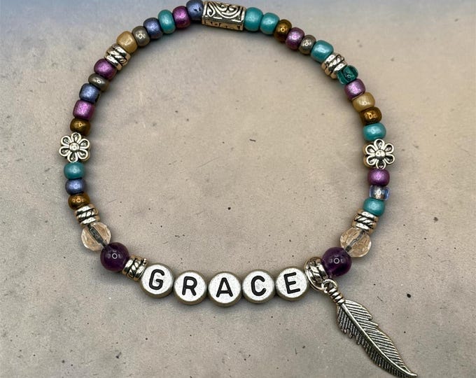 GRACE Scripture-Inspired Beaded Bracelet,  Word Bracelet, Christian Gift, Bible Verse Bracelet, Faith Jewelry, Affirmations John 1:16