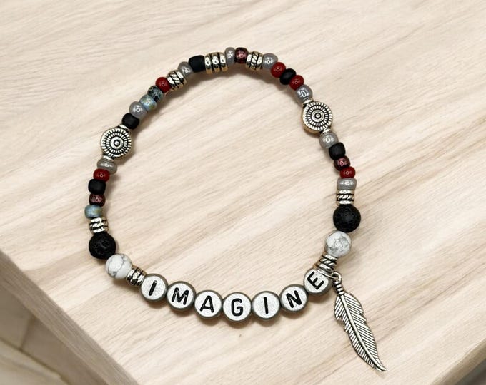 IMAGINE Bracelet, Word Bracelet, Affirmation Bracelet, Gem Bracelet, Positive Saying Bracelet, Love Gift, Gift for Her, Loved One Gift