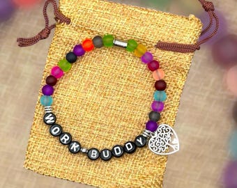 WORK BUDDY Bracelet, Gift for Dog Mom, Word Jewelry, Positive Saying Bracelet, Coworker Gift, Gift for Coworker, Coworker Gift