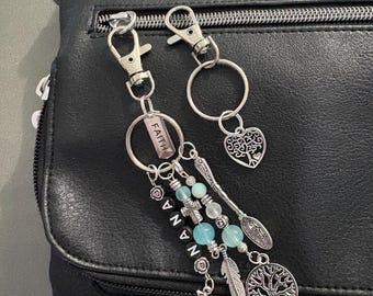 Personalized Affirmation Bag Charm, Stainless Steel Keyring