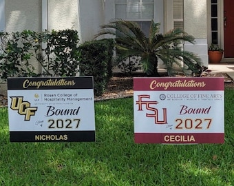 GRADUATION SIGNS, Lawn Signs, Yard sign, Class of 2024, college BOUND sign, grad name, personalized sign, school and student name, photo job