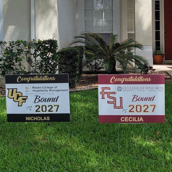 GRADUATION SIGNS, Lawn Signs, Yard sign, Class of 2024, college BOUND sign, grad name, personalized sign, school and student name, photo job