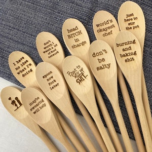 Customized Wooden Spoons, Laser Engraved Sayings for Bakers, Cooks, Housewarming, Bridal Showers, Gifts