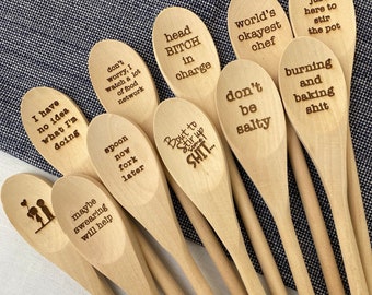 Personalized wooden spoons, Laser engraved sayings, perfect gift for best baker, chili cook off, housewarming , bridal shower, for the cook