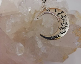 Pendant "I Love You to the Moon and Back" necklace; silvertone necklace; moon necklace; pendant necklace