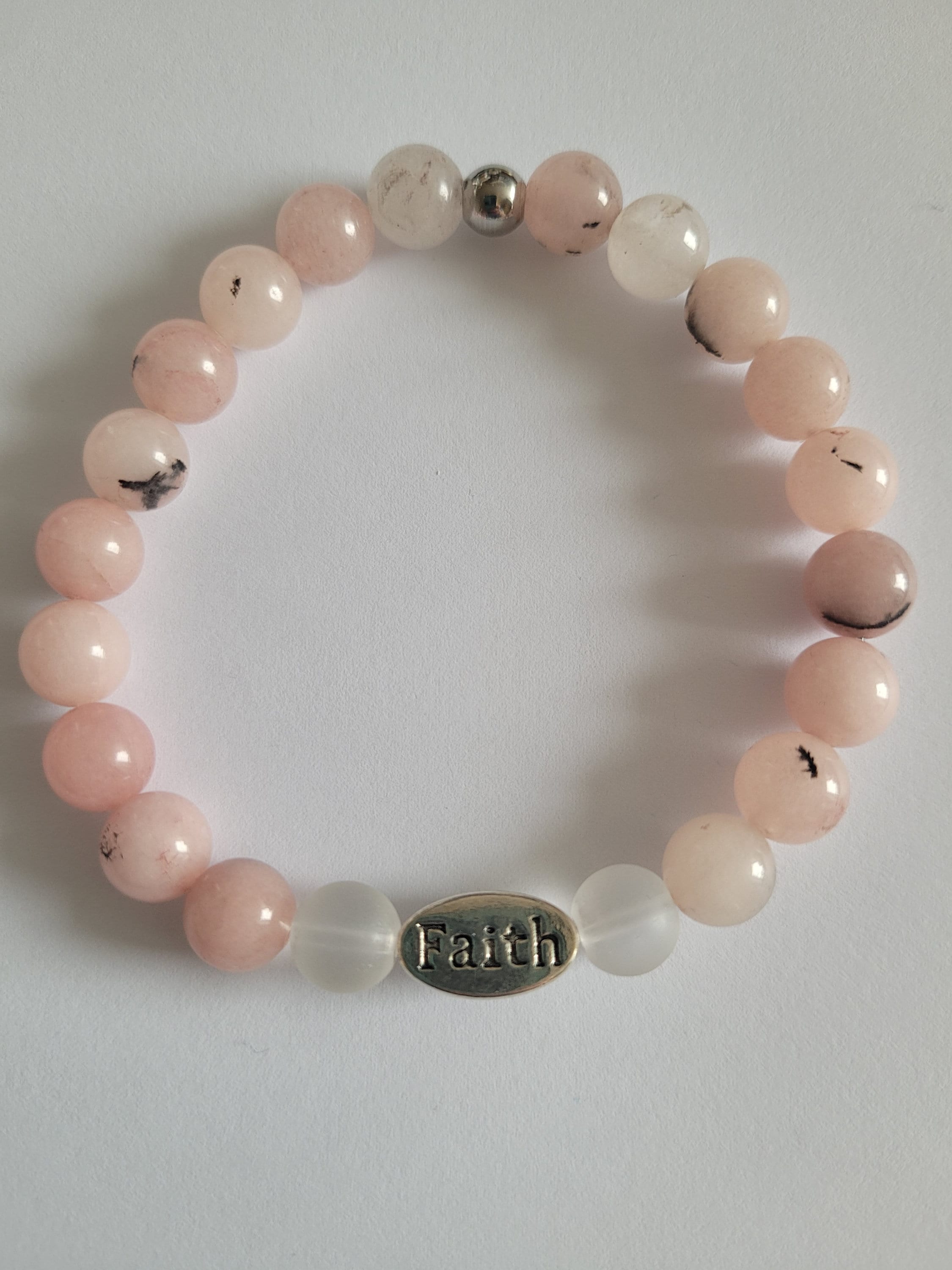 Cherry Blossom Jasper and Matte Clear Quartz gemstone bracelet; faith bracelet; inspirational bracelet; genuine gemstone bracelet; stretchy