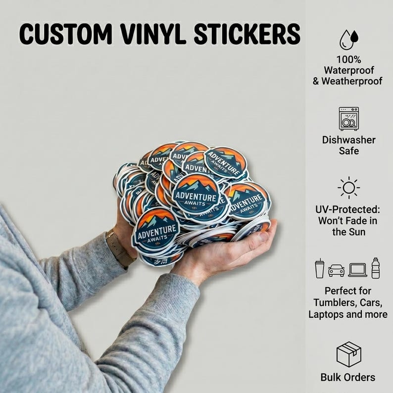 Custom Waterproof Vinyl Stickers, Die-Cut Shapes (Laminated or Standard) Bild 3