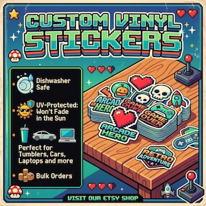 Custom Waterproof Vinyl Stickers, Die-Cut Shapes (Laminated or Standard) Bild 4