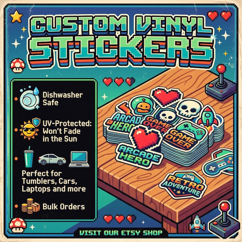 Custom Waterproof Vinyl Stickers, Die-Cut Shapes (Laminated or Standard) Bild 4