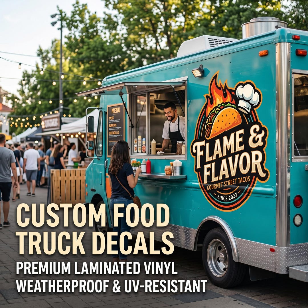 Modecor Food Decals Custom Food Truck Logo Decals – Waterproof and Weatherproof Vinyl ...