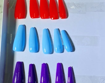 Red Purple and Blue Press On Fake Nails
