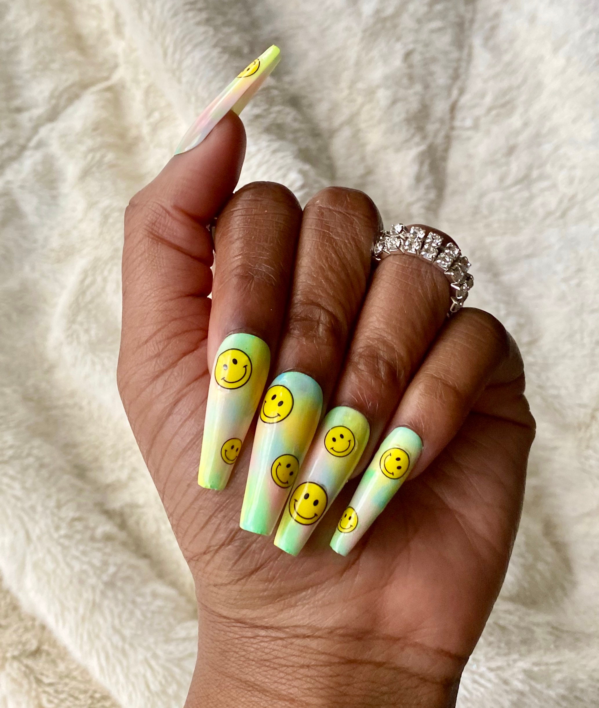 Tie Dye Smiley Face Press On Fake Nails Etsy Uk