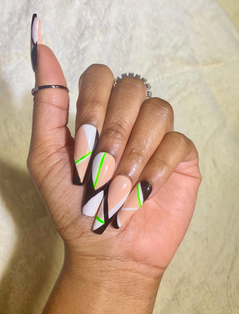 black and lime green nail designs