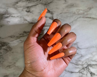 Orange Press On Fake Nails