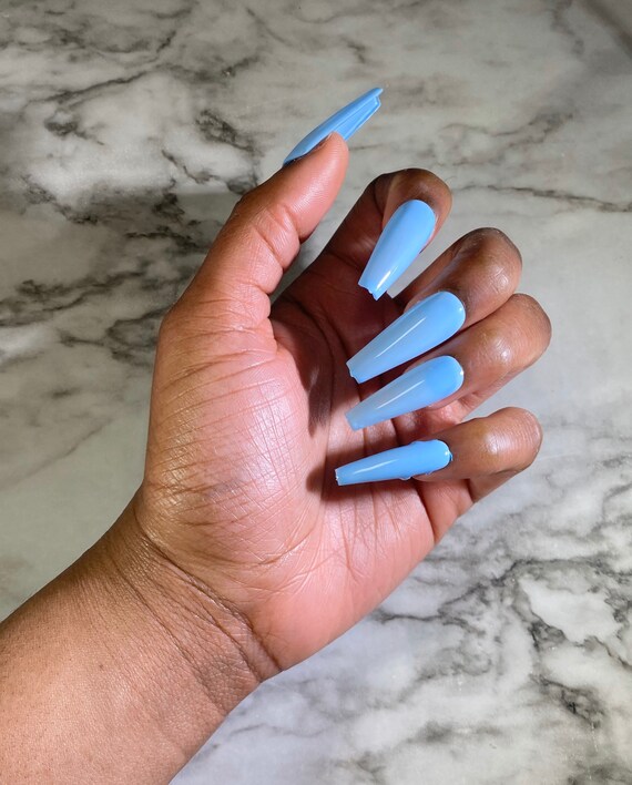 Baby Blue Press On Fake Nails Etsy