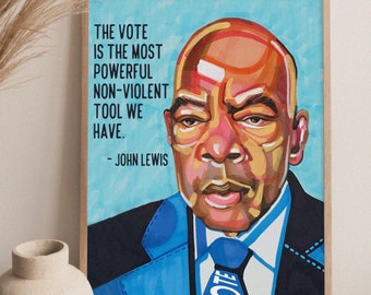 John Lewis Art, Civil Rights Pioneer Wall Art Decor Print Canvas African American Political Figure Nelson Mandela, Malcom X, MLK, Black Art