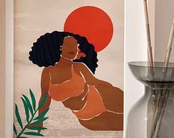 Curvy Woman Art Print | Body Positive Art | Woman One Line Drawing | Big Girl Line Art | Female Figure Art | Naked Art | Nude Line Art