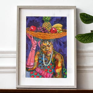 Blacker the Berry | Curvy Woman Art Print | Body Positive Art | African Woman Poster | Fruit Basket Art | Female Figure Art