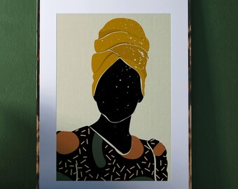 African American Women Art, Black Woman art, Natural Hair Art, African art, Black Girl Magic, Turban, Afro Art, Head Wrap Art, Islam, Muslim