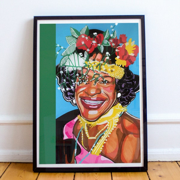 Marsha P. Johnson Feminist Icon Portrait, Minimalist Feminist Art, Wall Art Decor,  Liberation For All Of Us, LGBTQ Print, transgender pride